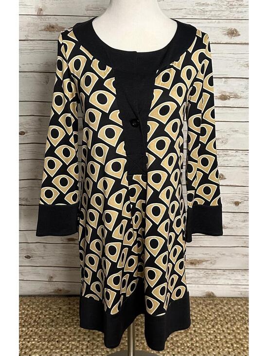 Diane Von Furstenberg Dresses & Skirts - Diane von Furstenburg silk shift dress Size 10 black/gold geometric mod retro